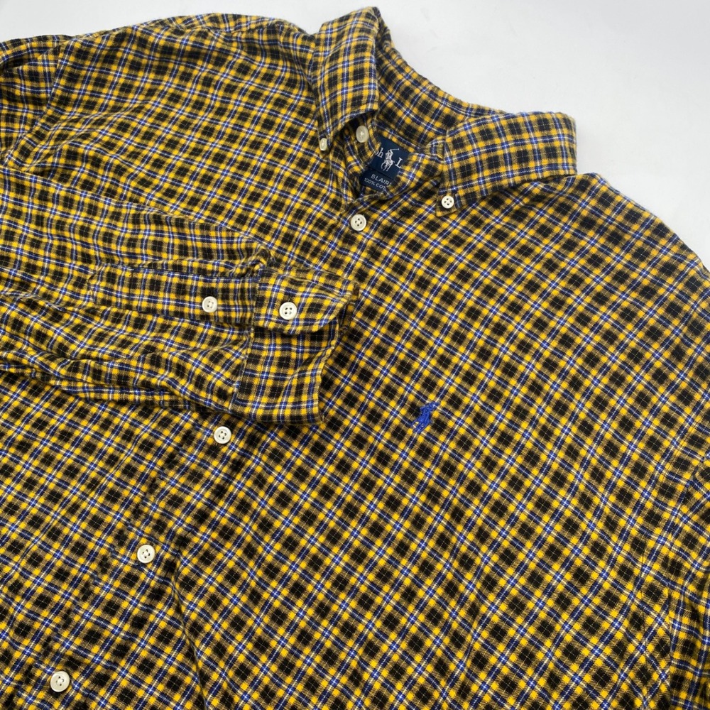 Polo Ralph Lauren Blaire‎ Shirt Mens XL Yellow Black Plaid Cotton Button Down XL